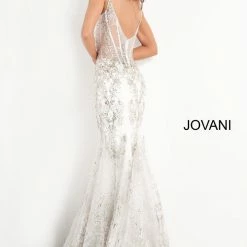 Jovani 3675 Long Prom Dress Sheer Corset Shimmer Mermaid Pageant Gown