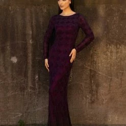 Primavera Couture 3678 Long Hand Beaded Evening Gown Long Sleeved