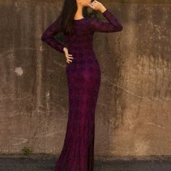 Primavera Couture 3678 Long Hand Beaded Evening Gown Long Sleeved