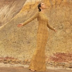 Primavera Couture 3678 Long Hand Beaded Evening Gown Long Sleeved