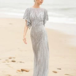 Primavera Couture 3681 Sheer Embellished Bateau Neckline Long Evening Gown Beaded Sequin Dresses