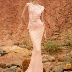 Sequin Dresses Primavera Couture 3682 Cap Sleeve Beaded Long Evening Gown Bateau Neckline