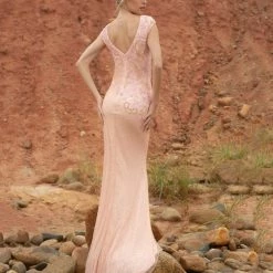 Sequin Dresses Primavera Couture 3682 Cap Sleeve Beaded Long Evening Gown Bateau Neckline