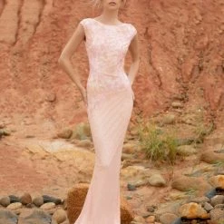 Sequin Dresses Primavera Couture 3682 Cap Sleeve Beaded Long Evening Gown Bateau Neckline