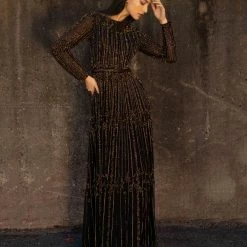 In Stock Primavera Couture 3685 Size 18 Beaded A Line Evening Gown Long Sleeved Bateau Neckline