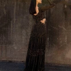 In Stock Primavera Couture 3685 Size 18 Beaded A Line Evening Gown Long Sleeved Bateau Neckline