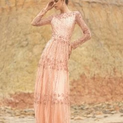 In Stock Primavera Couture 3685 Size 18 Beaded A Line Evening Gown Long Sleeved Bateau Neckline