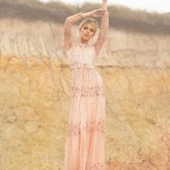 In Stock Primavera Couture 3685 Size 18 Beaded A Line Evening Gown Long Sleeved Bateau Neckline