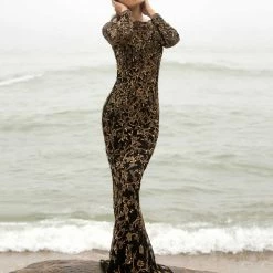 Primavera Couture 3688 Long Sleeved Fitted Sequins Evening Gown Formal Dress Sequin Dresses