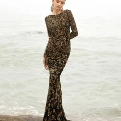 Primavera Couture 3688 Long Sleeved Fitted Sequins Evening Gown Formal Dress Sequin Dresses