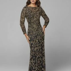 Primavera Couture 3688 Long Sleeved Fitted Sequins Evening Gown Formal Dress Sequin Dresses