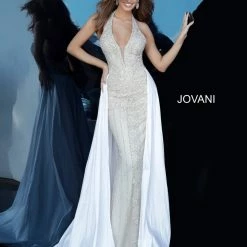 Jovani Couture 3698 Long Prom Dress Pageant Gown Overskirt Plunging V Neck Ballgown Dresses