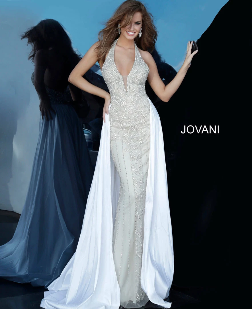 Jovani Couture 3698 Long Prom Dress Pageant Gown Overskirt Plunging V Neck Ballgown Dresses 4 Jovani Couture 3698 Long Prom Dress Pageant Gown Overskirt Plunging V Neck Ballgown Dresses