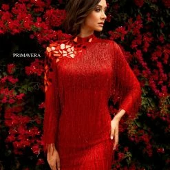 In Stock Primavera 3701 Short Beaded Fringe Formal Cocktail Dress Long Sleeve Cut Glass Size 6
