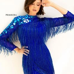 In Stock Primavera 3701 Short Beaded Fringe Formal Cocktail Dress Long Sleeve Cut Glass Size 6