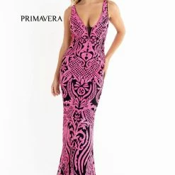 In Stock Primavera Couture 3722 Size 24 Iridescent Prom Dress V Neckline V Back Long Sequins Evening Gown