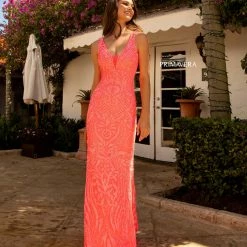 Primavera Couture 3722 Iridescent Prom Dress V Neckline V Back Long Sequins Evening Gown