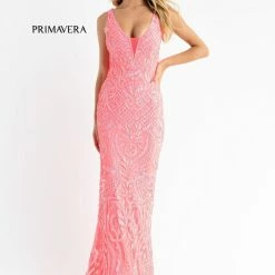 Primavera Couture 3722 Iridescent Prom Dress V Neckline V Back Long Sequins Evening Gown
