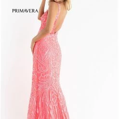 In Stock Primavera Couture 3722 Size 24 Iridescent Prom Dress V Neckline V Back Long Sequins Evening Gown
