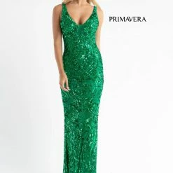 In Stock Primavera Couture 3722 Size 24 Iridescent Prom Dress V Neckline V Back Long Sequins Evening Gown
