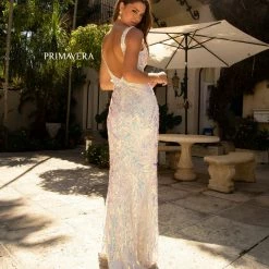 In Stock Backless Dresses Primavera Couture 3722 Size 14 Iridescent Prom Dress V Neckline V Back Long Sequins Evening Gown 34 In Stock Backless Dresses Primavera Couture 3722 Size 14 Iridescent Prom Dress V Neckline V Back Long Sequins Evening Gown