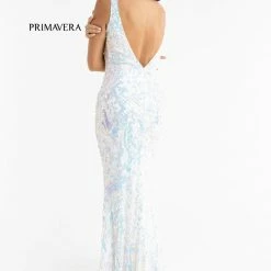 Primavera Couture 3722 Iridescent Prom Dress V Neckline V Back Long Sequins Evening Gown
