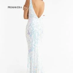 In Stock Primavera Couture 3722 Size 24 Iridescent Prom Dress V Neckline V Back Long Sequins Evening Gown