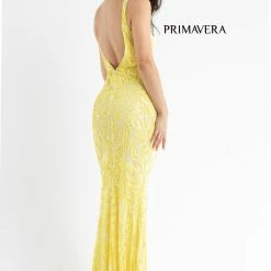 In Stock Primavera Couture 3722 Size 24 Iridescent Prom Dress V Neckline V Back Long Sequins Evening Gown