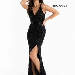 Primavera Couture 3723 Beaded Prom Dress Rosette Pattern V Neckline Evening Gown 35 Primavera Couture 3723 Beaded Prom Dress Rosette Pattern V Neckline Evening Gown