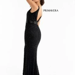 Primavera Couture 3723 Beaded Prom Dress Rosette Pattern V Neckline Evening Gown 32 Primavera Couture 3723 Beaded Prom Dress Rosette Pattern V Neckline Evening Gown