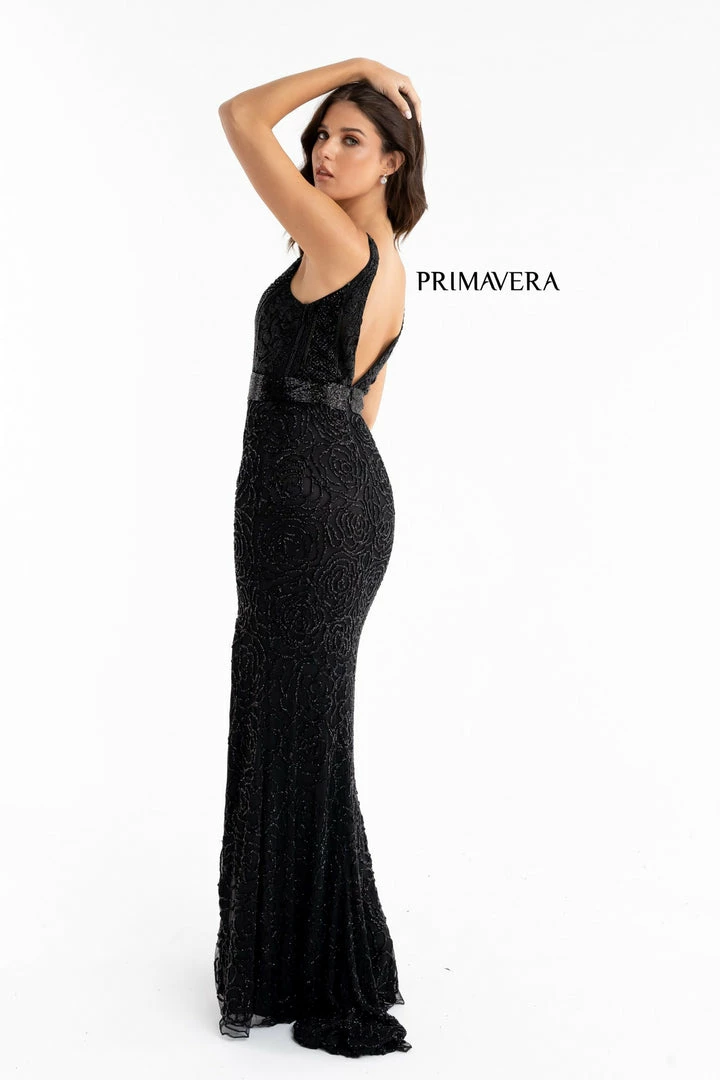 Primavera Couture 3723 Beaded Prom Dress Rosette Pattern V Neckline Evening Gown 15 Primavera Couture 3723 Beaded Prom Dress Rosette Pattern V Neckline Evening Gown