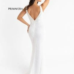 Primavera Couture 3723 Beaded Prom Dress Rosette Pattern V Neckline Evening Gown 30 Primavera Couture 3723 Beaded Prom Dress Rosette Pattern V Neckline Evening Gown