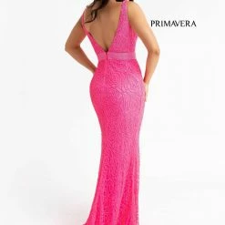 Primavera Couture 3723 Beaded Prom Dress Rosette Pattern V Neckline Evening Gown 25 Primavera Couture 3723 Beaded Prom Dress Rosette Pattern V Neckline Evening Gown
