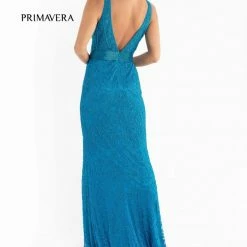 Primavera Couture 3723 Beaded Prom Dress Rosette Pattern V Neckline Evening Gown 23 Primavera Couture 3723 Beaded Prom Dress Rosette Pattern V Neckline Evening Gown