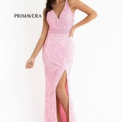 Primavera Couture 3723 Beaded Prom Dress Rosette Pattern V Neckline Evening Gown 22 Primavera Couture 3723 Beaded Prom Dress Rosette Pattern V Neckline Evening Gown