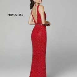 In Stock Primavera Couture 3725 Beaded Evening Gown Prom Dress V Neckline Floral Slit Ivory Size 12 Backless Dresses