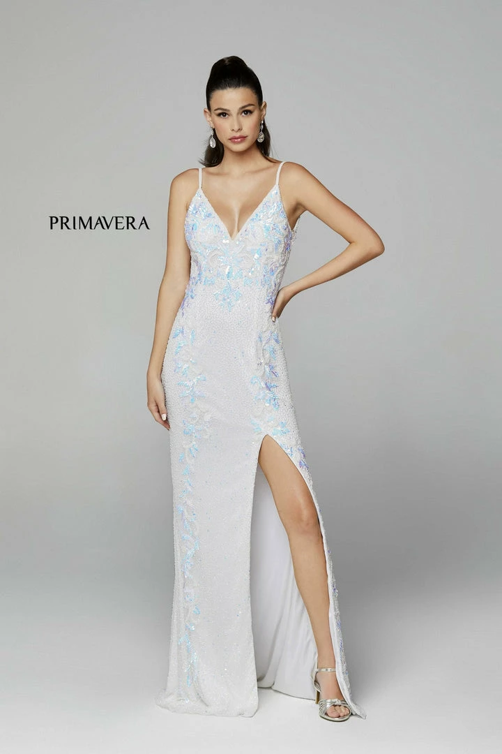 In Stock Primavera Couture 3727 Size 22 Prom Dress Beaded Floral Details V Neckline Backless Slit 15 In Stock Primavera Couture 3727 Size 22 Prom Dress Beaded Floral Details V Neckline Backless Slit