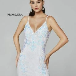 In Stock Primavera Couture 3727 Size 22 Prom Dress Beaded Floral Details V Neckline Backless Slit 34 In Stock Primavera Couture 3727 Size 22 Prom Dress Beaded Floral Details V Neckline Backless Slit