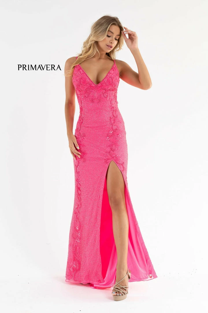 In Stock Primavera Couture 3727 Size 22 Prom Dress Beaded Floral Details V Neckline Backless Slit 3 In Stock Primavera Couture 3727 Size 22 Prom Dress Beaded Floral Details V Neckline Backless Slit