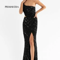 In Stock Primavera Couture 3729 Size 6 Neon Pink One Shoulder Strap Prom Dress Iridescent Sequins Long Evening Gown