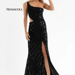 In Stock Primavera Couture 3729 Size 6 Neon Pink One Shoulder Strap Prom Dress Iridescent Sequins Long Evening Gown