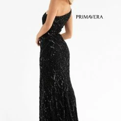 In Stock Primavera Couture 3729 Size 6 Neon Pink One Shoulder Strap Prom Dress Iridescent Sequins Long Evening Gown