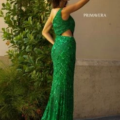 In Stock Primavera Couture 3729 Size 6 Neon Pink One Shoulder Strap Prom Dress Iridescent Sequins Long Evening Gown