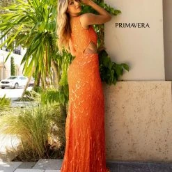 In Stock Primavera Couture 3729 Size 6 Neon Pink One Shoulder Strap Prom Dress Iridescent Sequins Long Evening Gown