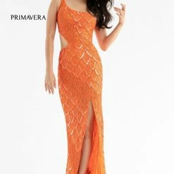 In Stock Primavera Couture 3729 Size 6 Neon Pink One Shoulder Strap Prom Dress Iridescent Sequins Long Evening Gown