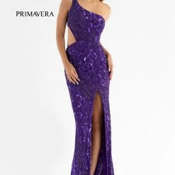 In Stock Primavera Couture 3729 Size 6 Neon Pink One Shoulder Strap Prom Dress Iridescent Sequins Long Evening Gown