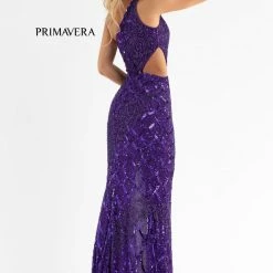 In Stock Primavera Couture 3729 Size 6 Neon Pink One Shoulder Strap Prom Dress Iridescent Sequins Long Evening Gown