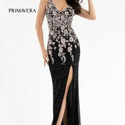 Sequin Dresses Primavera Couture 3730 Prom Dress Flower Bodice Sequins V Neckline Slit Mid Back 31 Sequin Dresses Primavera Couture 3730 Prom Dress Flower Bodice Sequins V Neckline Slit Mid Back