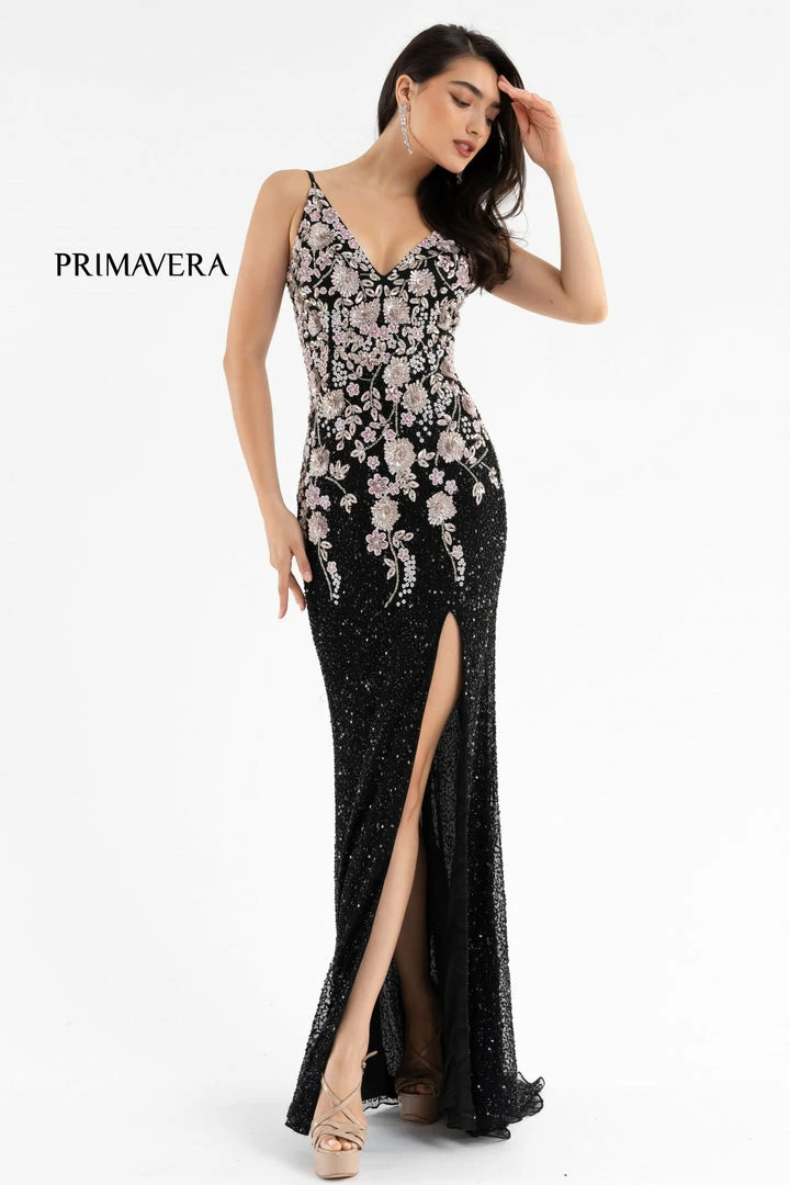 In Stock Primavera Couture 3730 Size 4 Prom Dress Flower Bodice Sequins V Neckline Slit Mid Back 17 In Stock Primavera Couture 3730 Size 4 Prom Dress Flower Bodice Sequins V Neckline Slit Mid Back