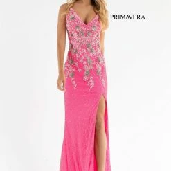 Sequin Dresses Primavera Couture 3730 Prom Dress Flower Bodice Sequins V Neckline Slit Mid Back 29 Sequin Dresses Primavera Couture 3730 Prom Dress Flower Bodice Sequins V Neckline Slit Mid Back